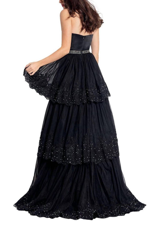 Rachel Allan - Lace Appliqued Strapless Gown