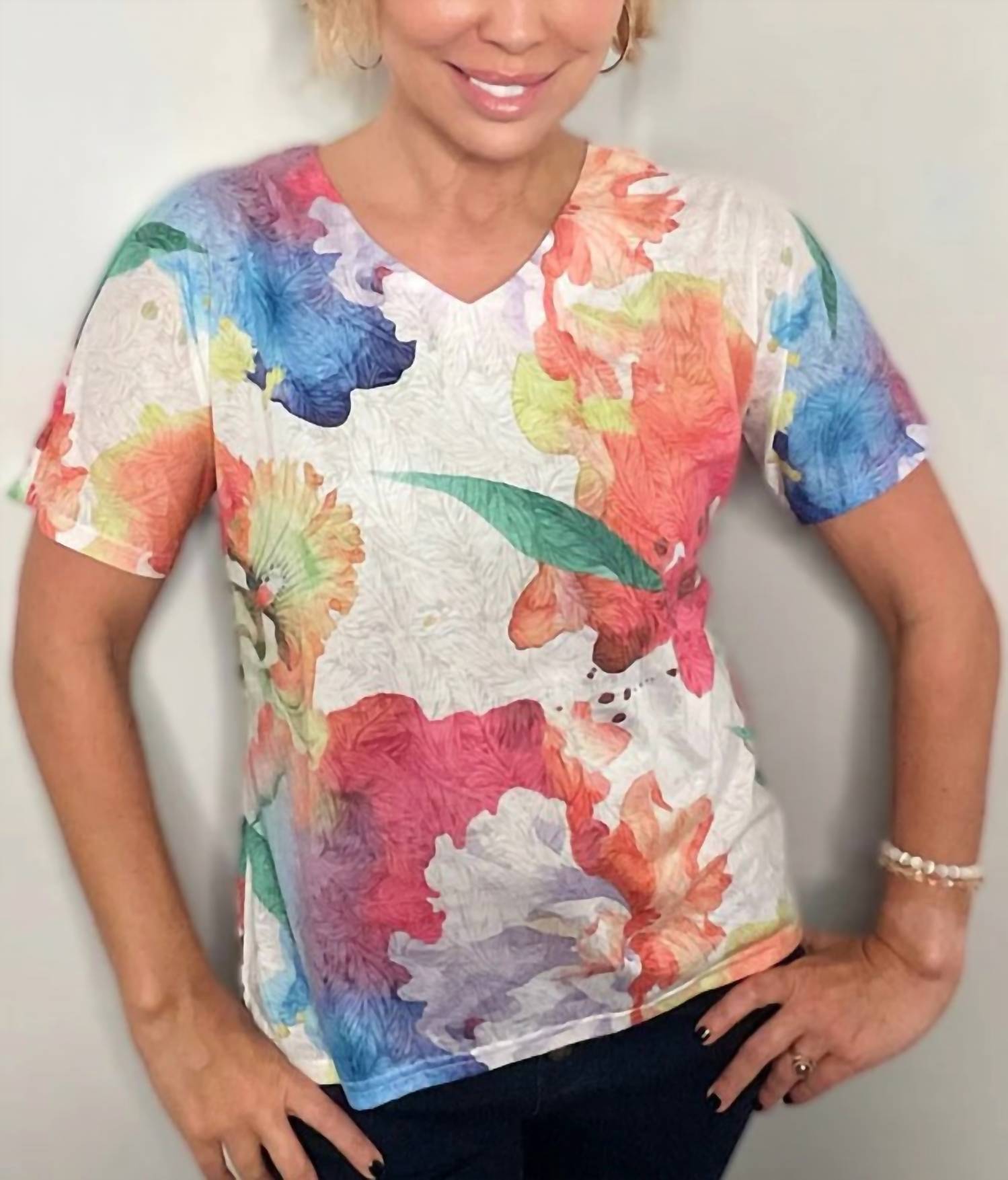 Ethyl Come and Go Dashing Colorful Tee Top in multi bright - women's blouse
