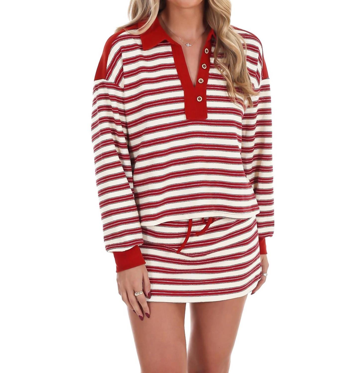 ee:some Striped with Love Two Piece Set in berry cream - women's sleepwear - detail view