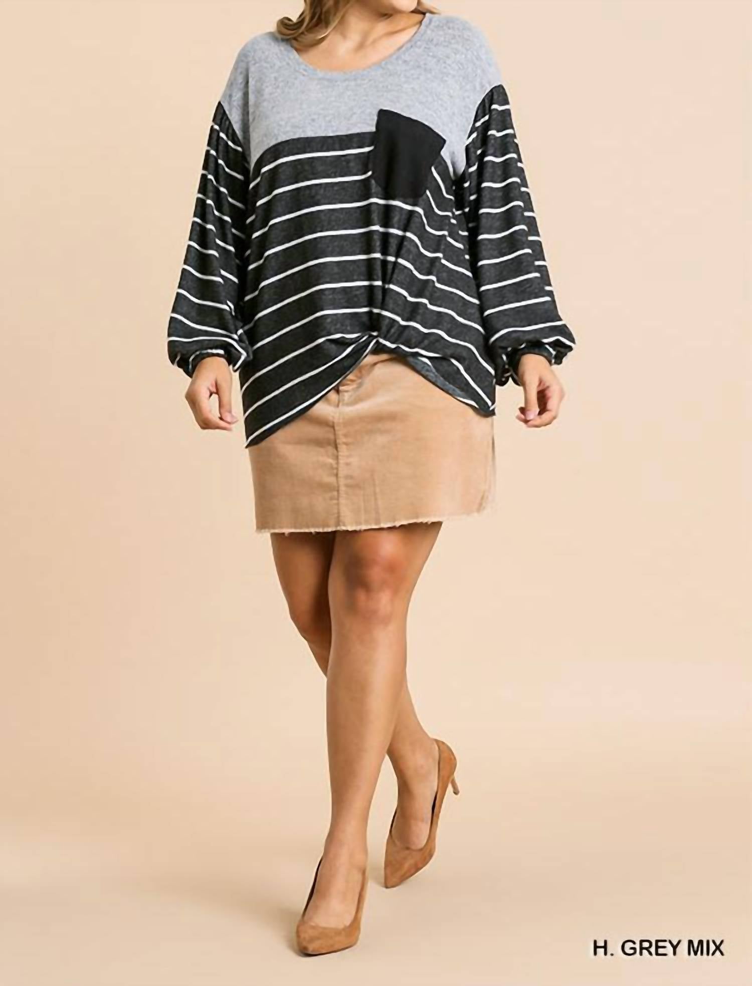 Umgee - Heathered Puff Sleeve Top - Plus