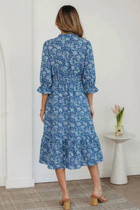 Unishe - Tonal Floral Midi 3/4 Sleeve Dress