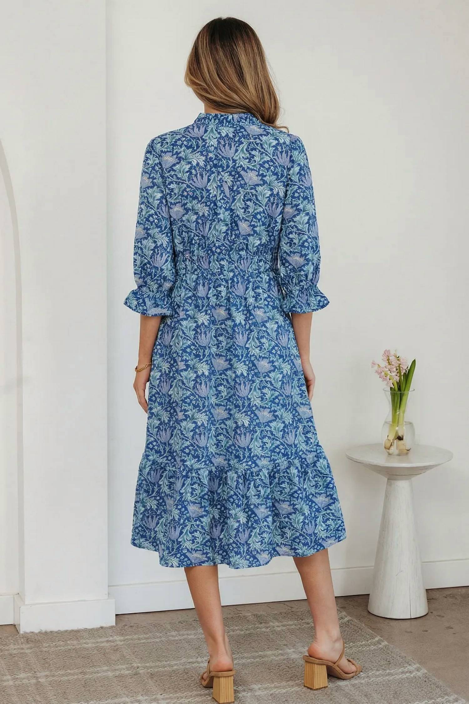 Unishe - Tonal Floral Midi 3/4 Sleeve Dress