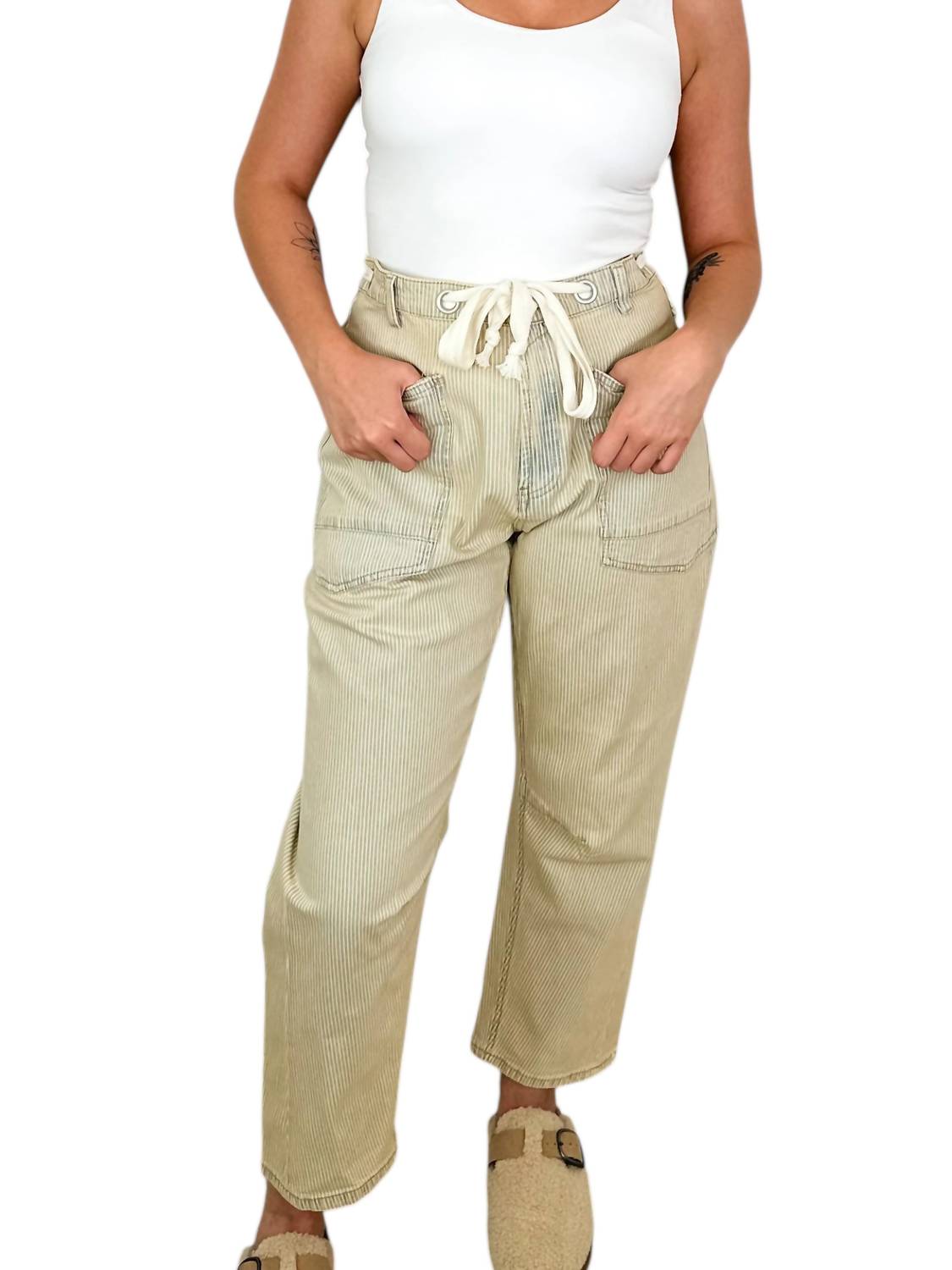 Miou Muse - High-rise Cotton Blend Barrel Leg Pants