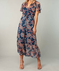 Lovestitch - Floral Chiffon Flutter Sleeve Tiered Maxi Dress
