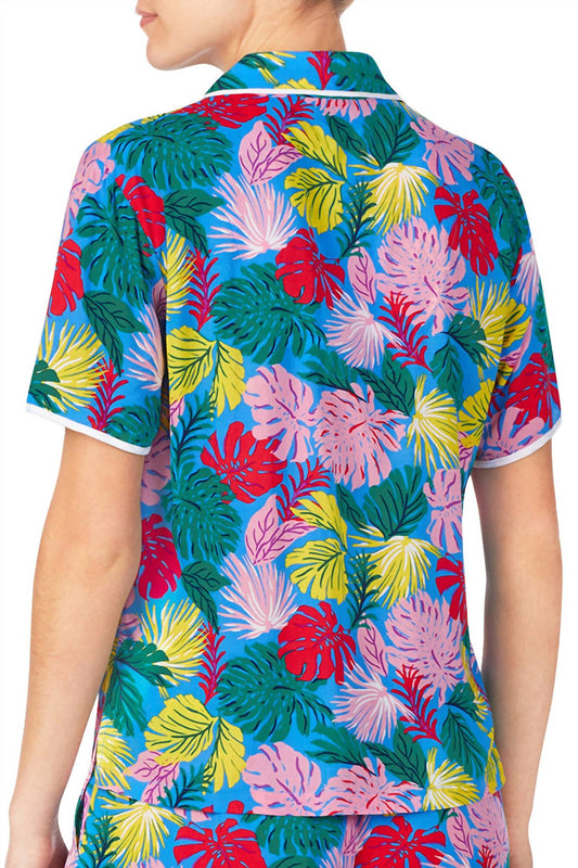 Kensie - Notched Collar Front Patch Pocket Short Sleeve Sleep Pajama Shirt