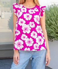 Les Amis - Ruffle Sleeve Floral Blouse