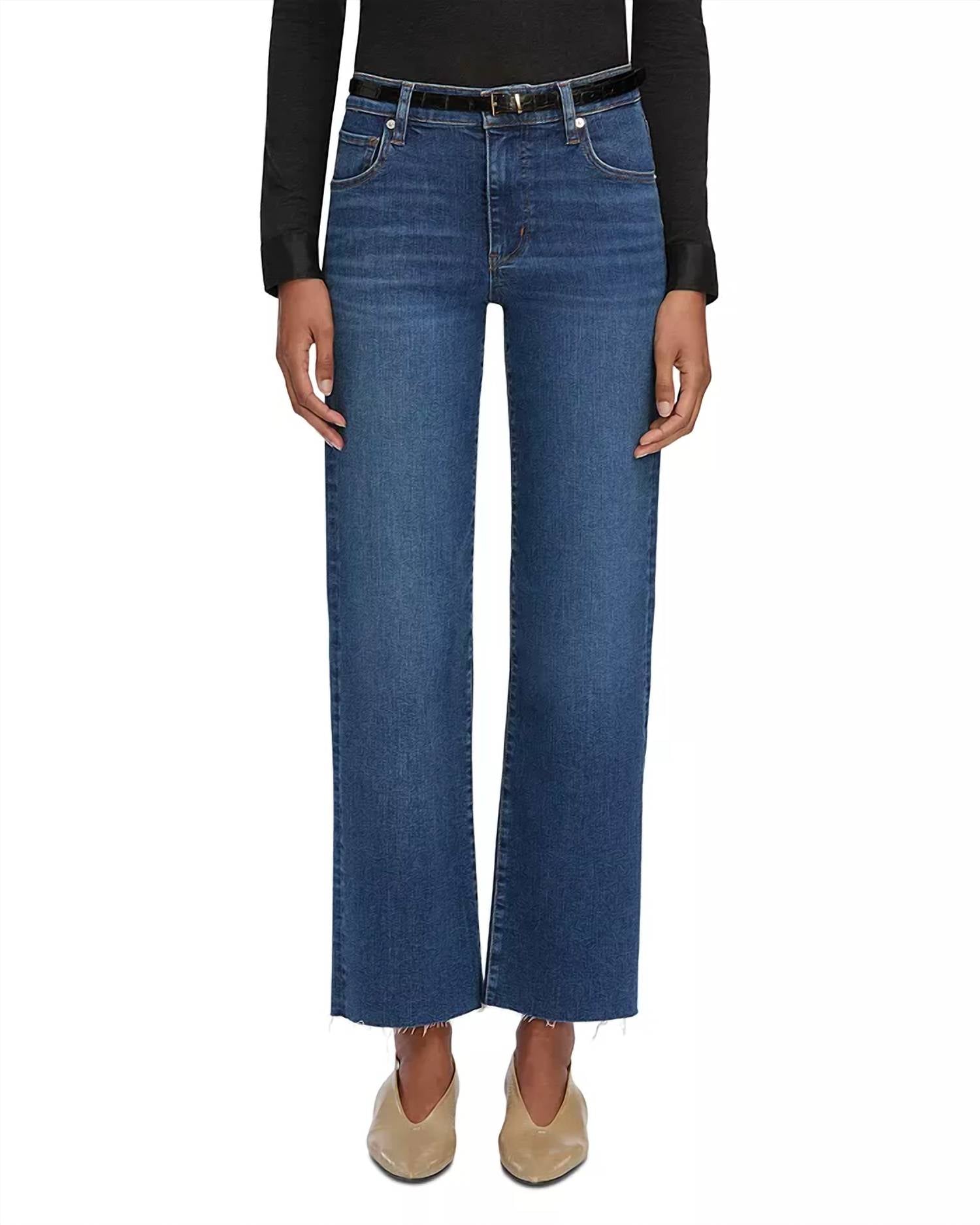 FRAME Mellow High Rise Slim Wide Leg Jeans in elixir raw after - women's jeans