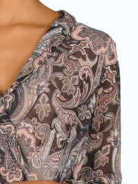 ELAN Cross Front Top in black paisley - women's blouse - alternate view