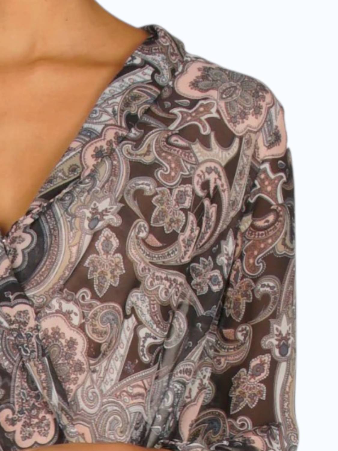 ELAN Cross Front Top in black paisley - women's blouse - alternate view