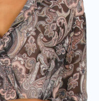 ELAN Cross Front Top in black paisley - women's blouse - detail view