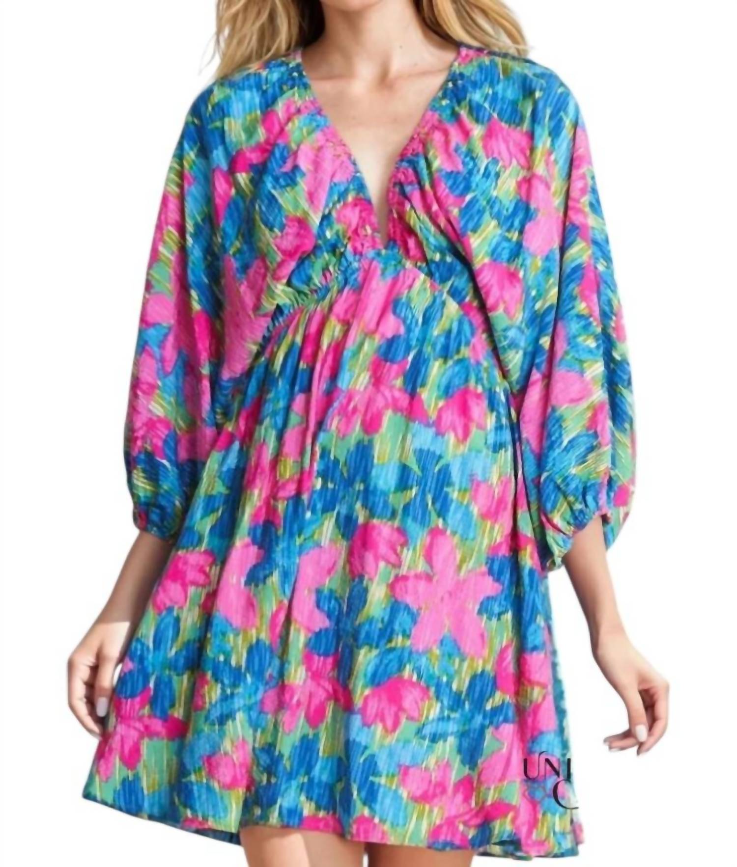 In The Beginning - Erin Floral Printed V-Neck Mini Dress