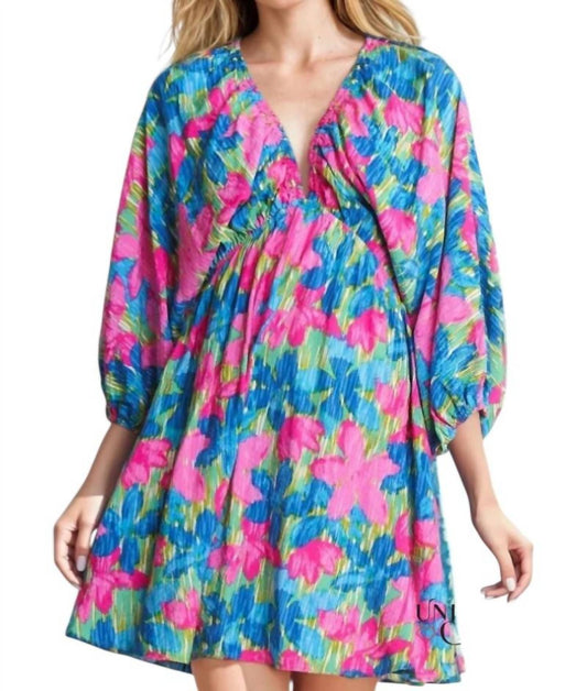 In The Beginning - Erin Floral Printed V-Neck Mini Dress