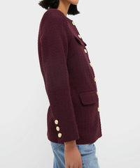 Pomander Place Button Down Long Sleeve Jacket in red - women's jacket - detail view