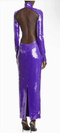 Laquan Smith - Sequin Mock Neck Long Sleeve Cutout Column Gown
