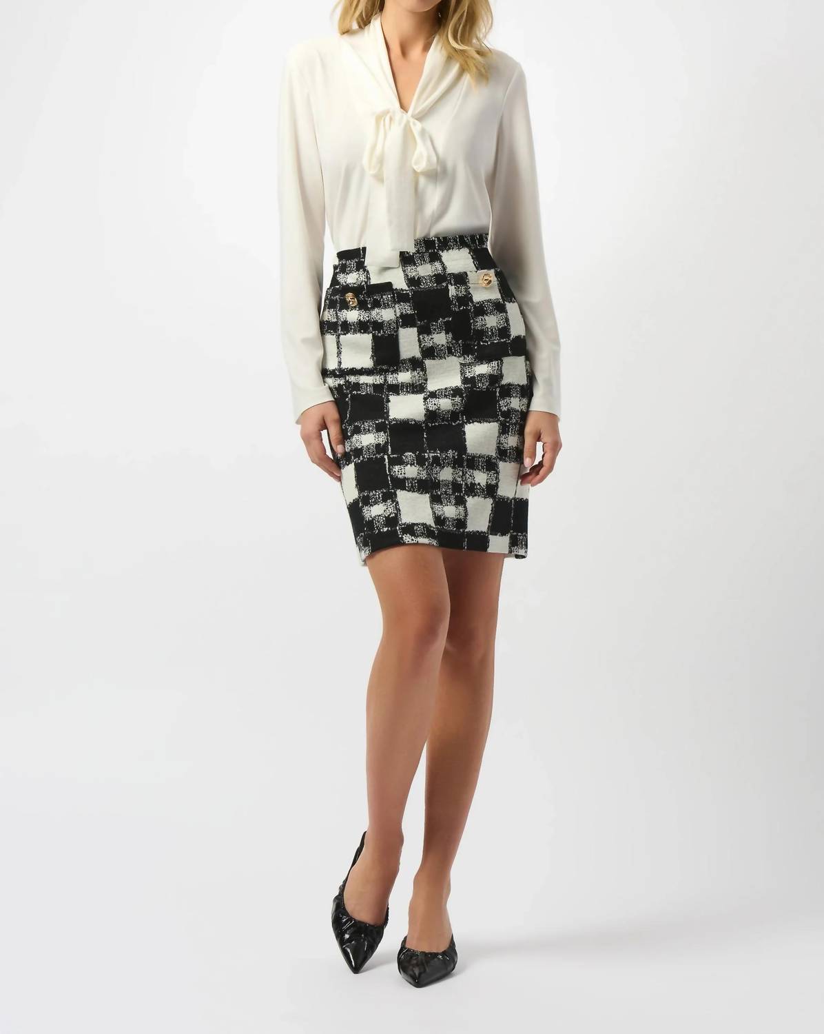Joseph Ribkoff - Checkered Jacquard Mini Pencil Skirt