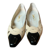 Saint Laurent - Women's Vintage 1980s Toe Cap Low Kitten Heel Leather Pumps