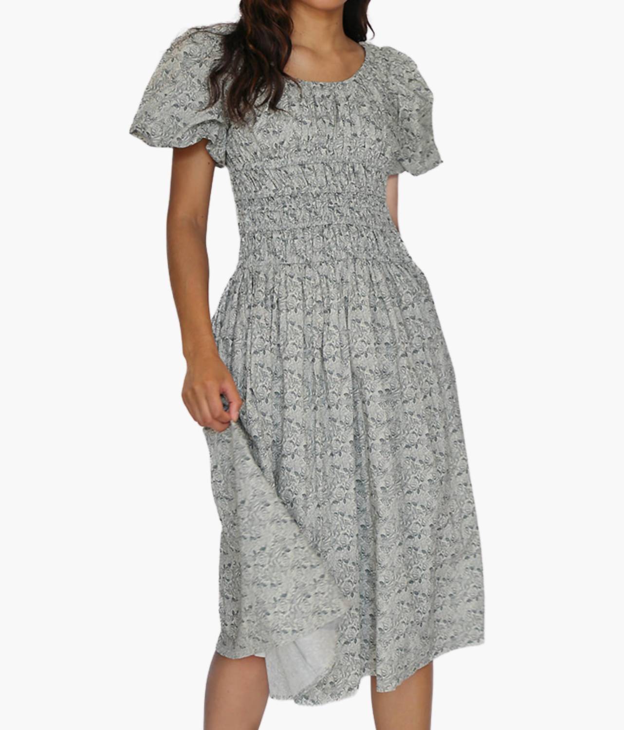 Aureum Lillibet Midi Dress in navy floral toile - women's dress - alternate view
