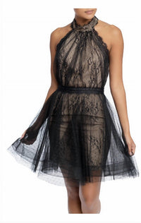 LUXXEL Evelyn Mini Dress in black and nude - women's dress