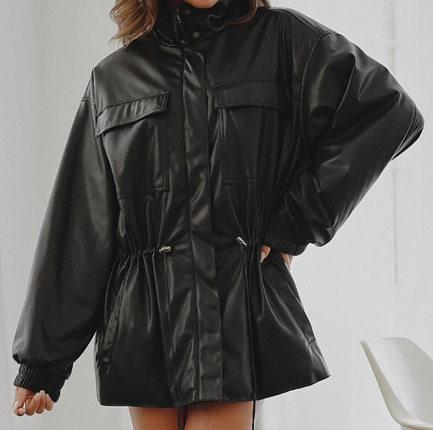 Beige Botany - Drawstring Leather Jacket