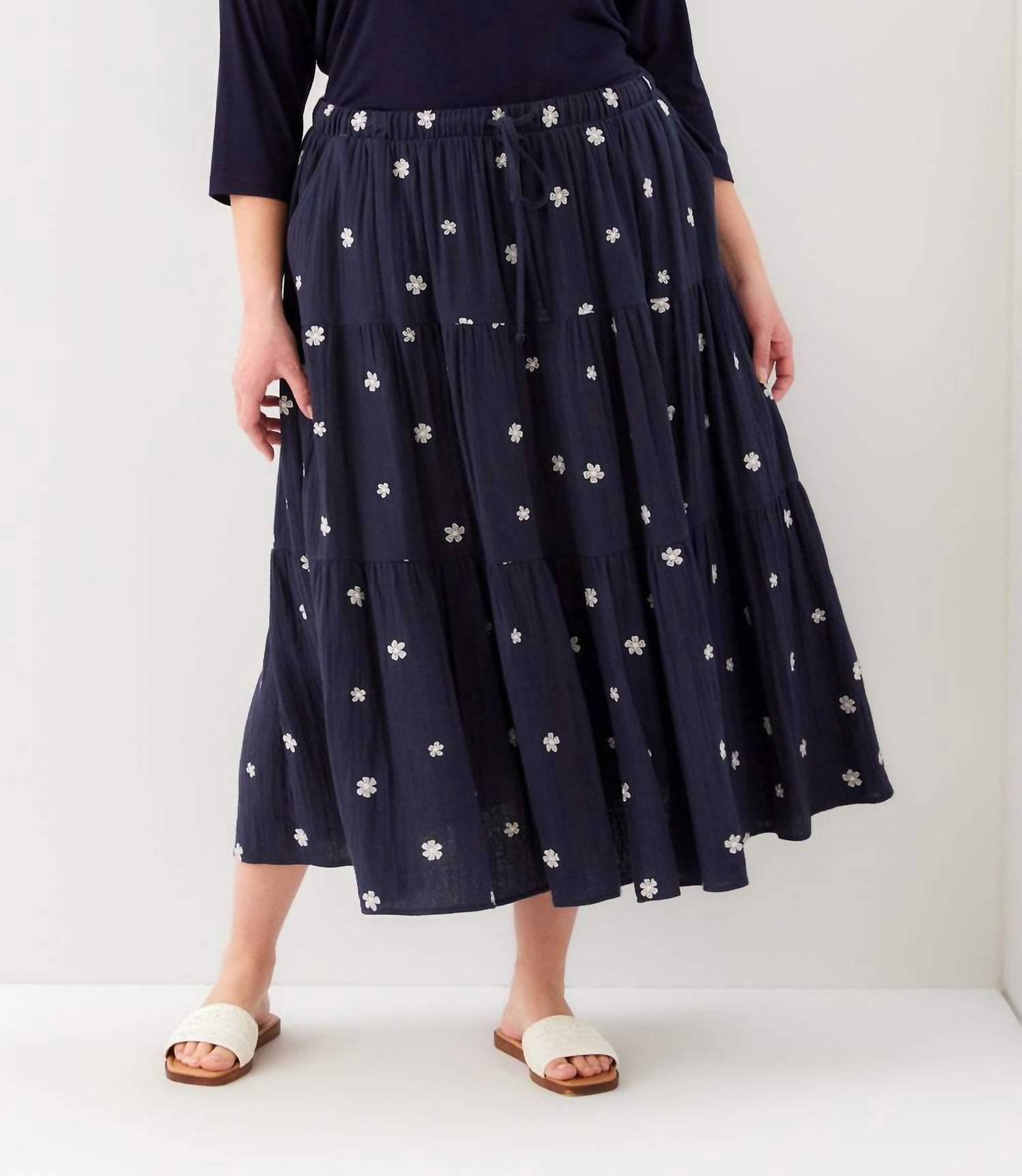 Karen Kane - Embroidered Tiered Midi Skirt - Plus