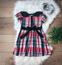 Twocan - Girls Christmas Plaid & Velvet Short Sleeve Dress