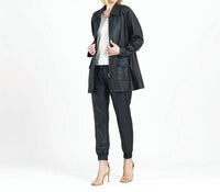 Clara Sun Woo - Liquid Leather Drawstring Waist Utility Jacket
