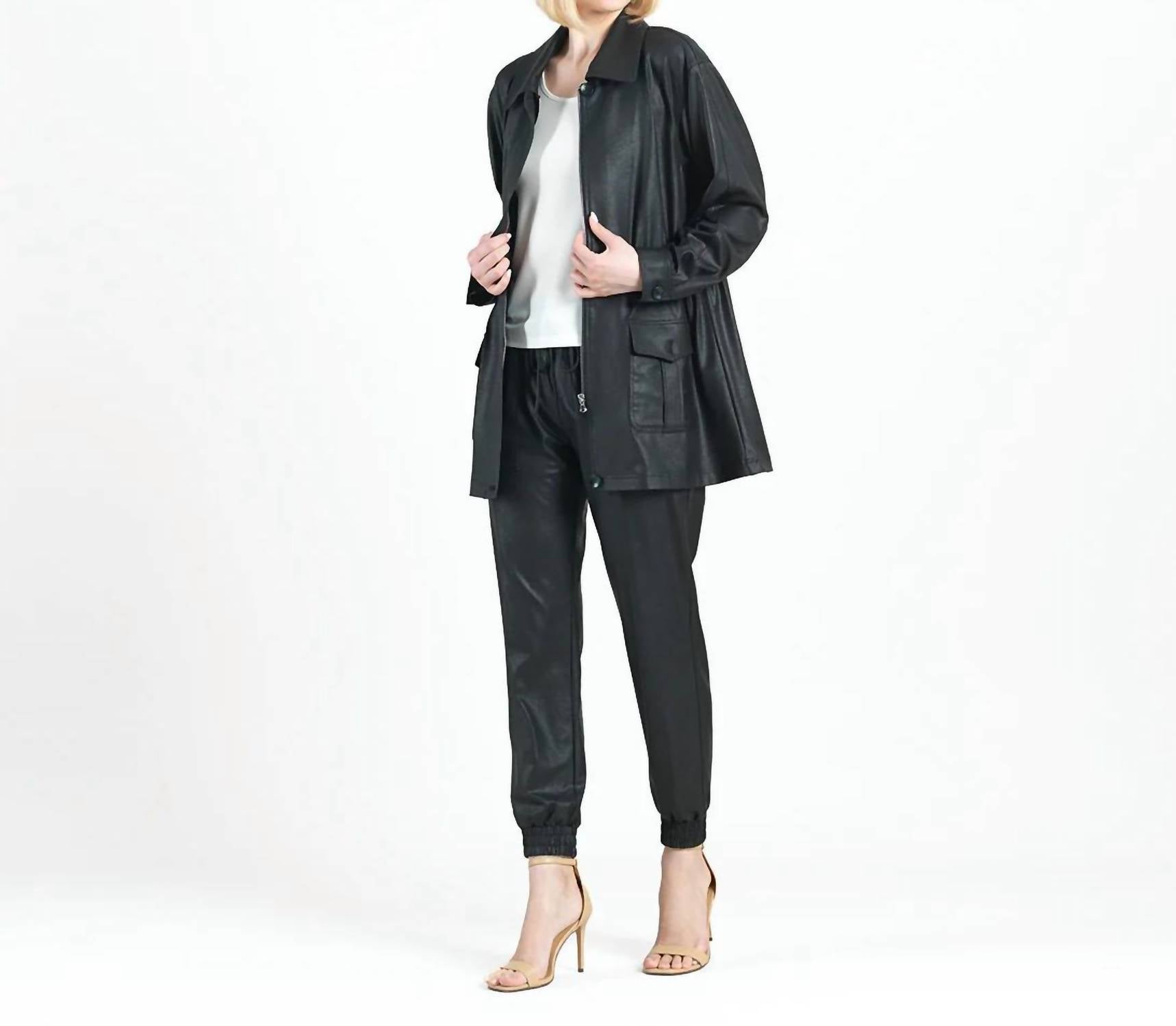 Clara Sun Woo - Liquid Leather Drawstring Waist Utility Jacket