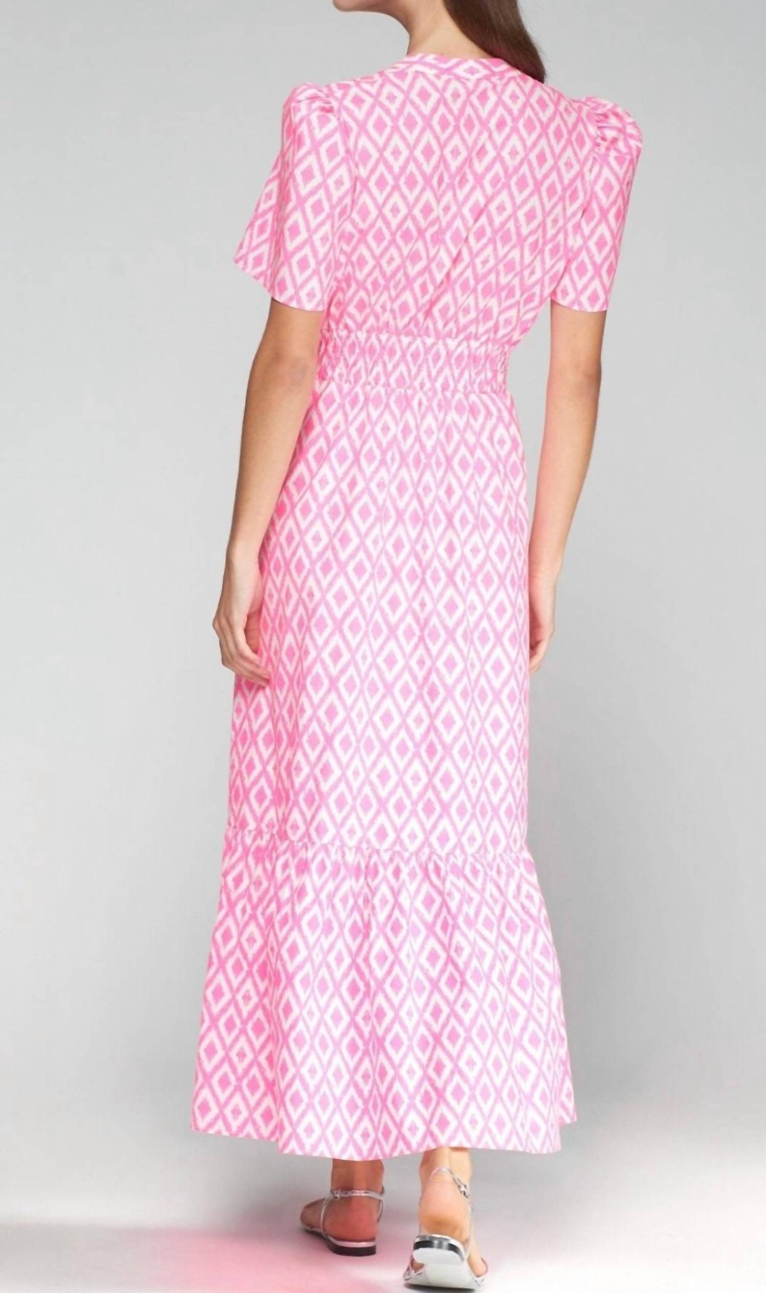 Vilagallo Leila Ikat Dress in neon pink - women's dress - alternate view