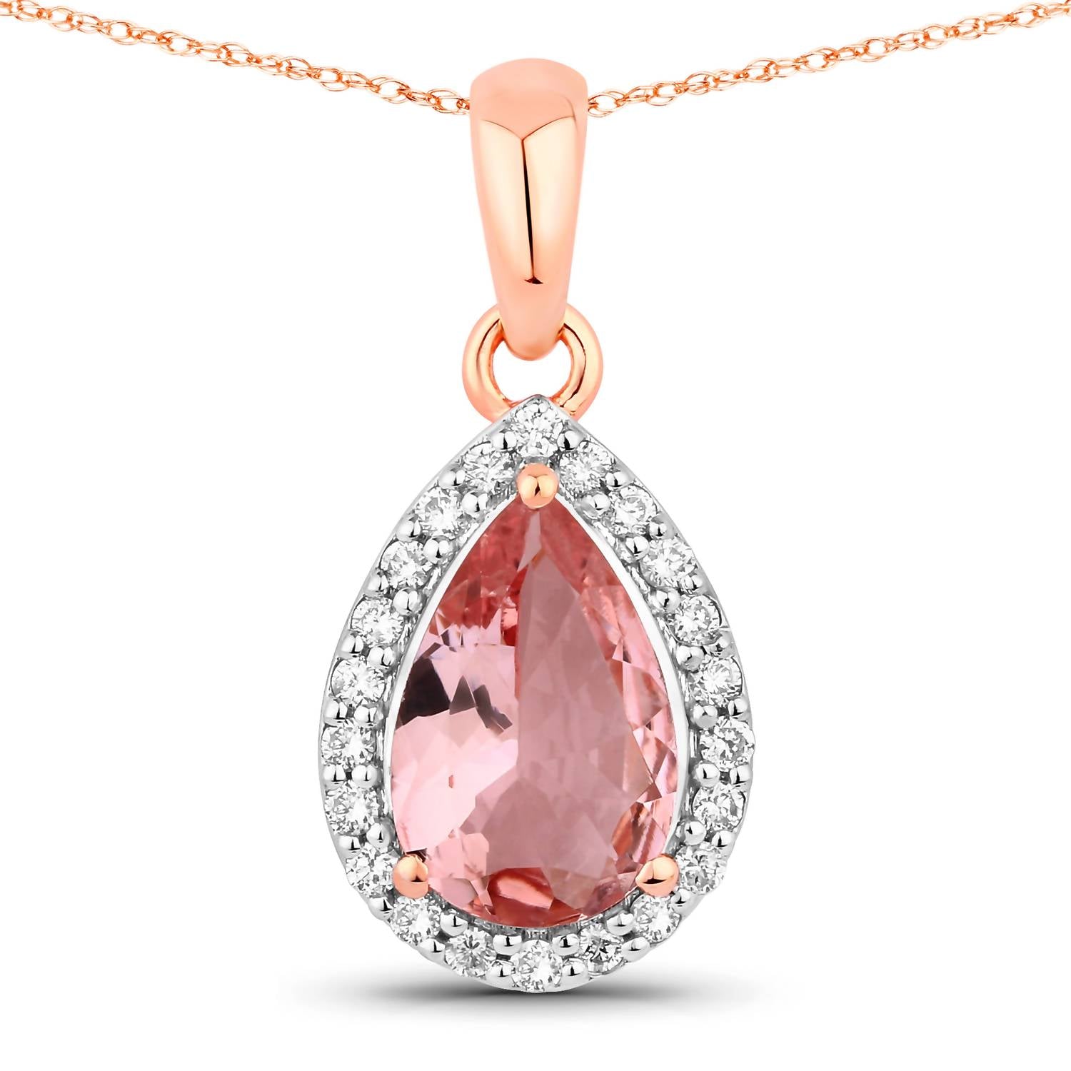 Diana M Jewels Women's Pear Natural Morganite Pendant Necklace (1.03 Ct) - Petite in 14k rose gold - women's jewelry