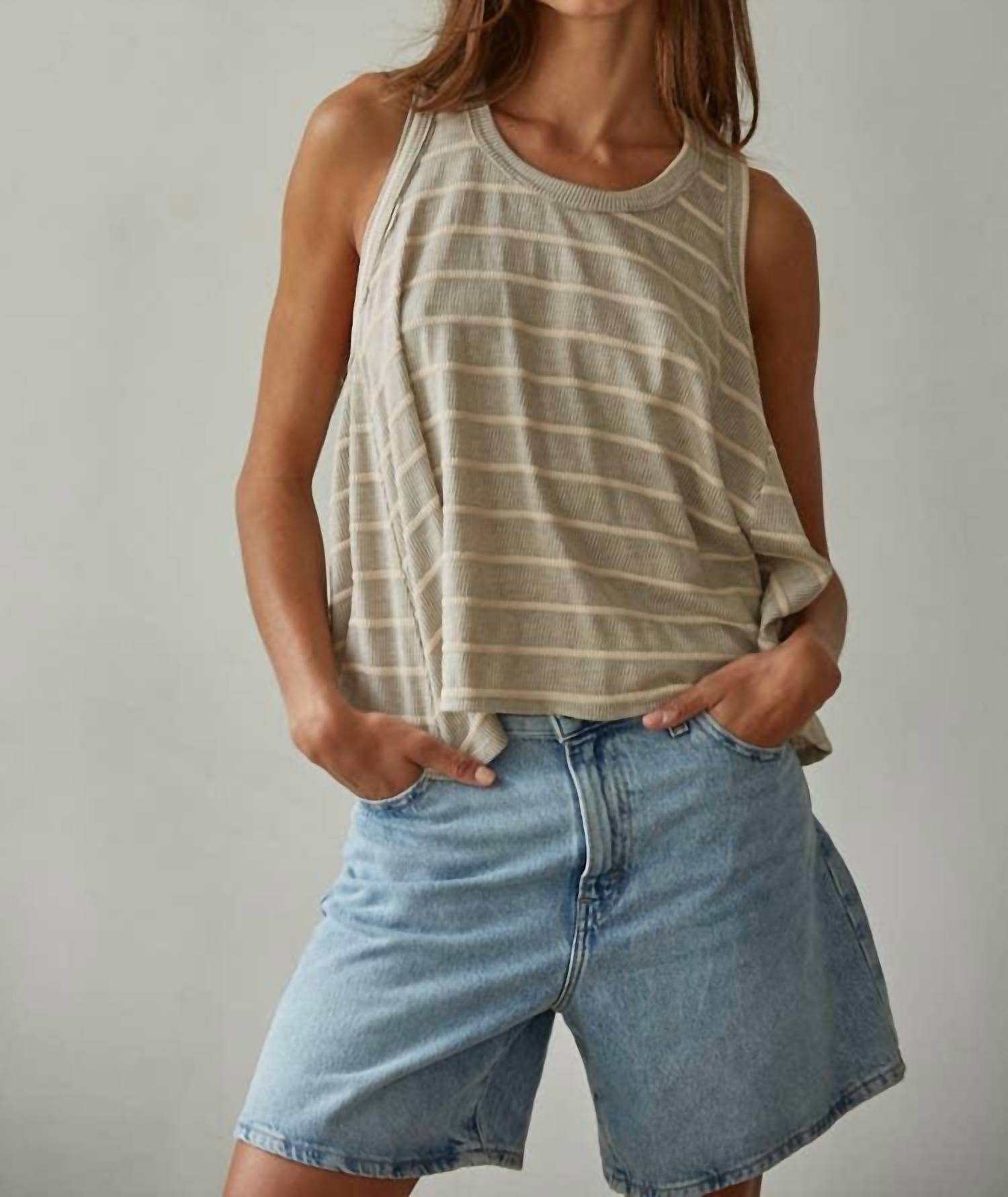 By Together - Knit Striped Round Neck Sleeveless Tank Top