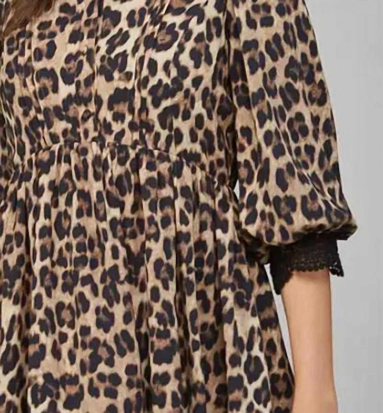 Fate by LFD Lace Trimmed Animal Print Dress in beige - women's dress - detail view