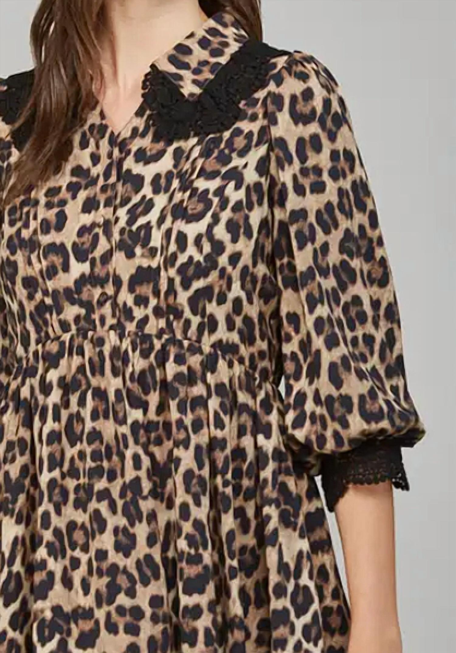 Fate by LFD Lace Trimmed Animal Print Dress in beige - women's dress - alternate view