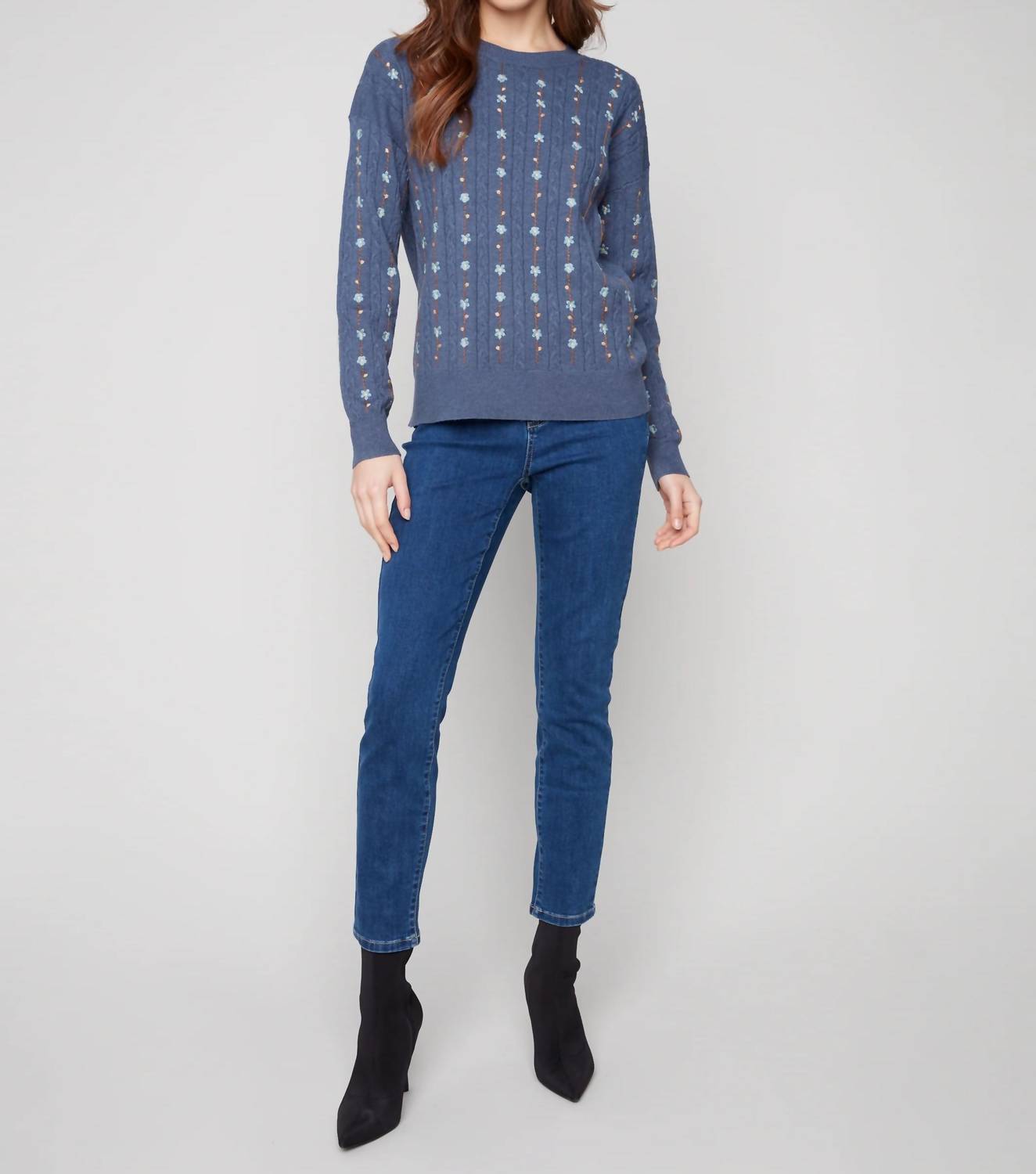 Charlie B - Floral Embroidery Knit Sweater