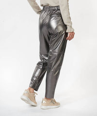 ESQUALO Metallic Straight Leg Trousers in silver - women's pants - detail view