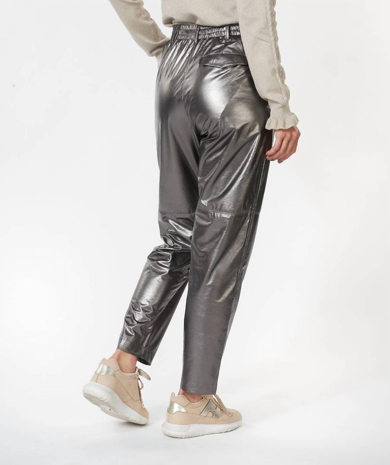 ESQUALO Metallic Straight Leg Trousers in silver - women's pants - detail view