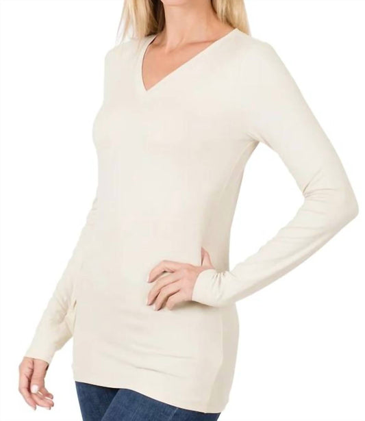 Zenana - Back To Basic V-Neck Long Sleeve