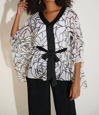 Joseph Ribkoff - Floral Print V-neck 3/4 Sleeves Poncho Top
