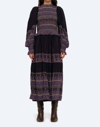 SEA Adella Print Long Sleeve Smocked Dress in iris - women's dress
