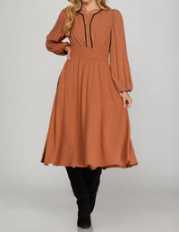 She + Sky - Long Sleeve Woven Midi Dress