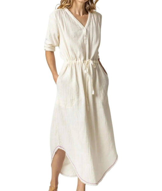 Lilla P - 3/4 Sleeve Split Neck Maxi Dress