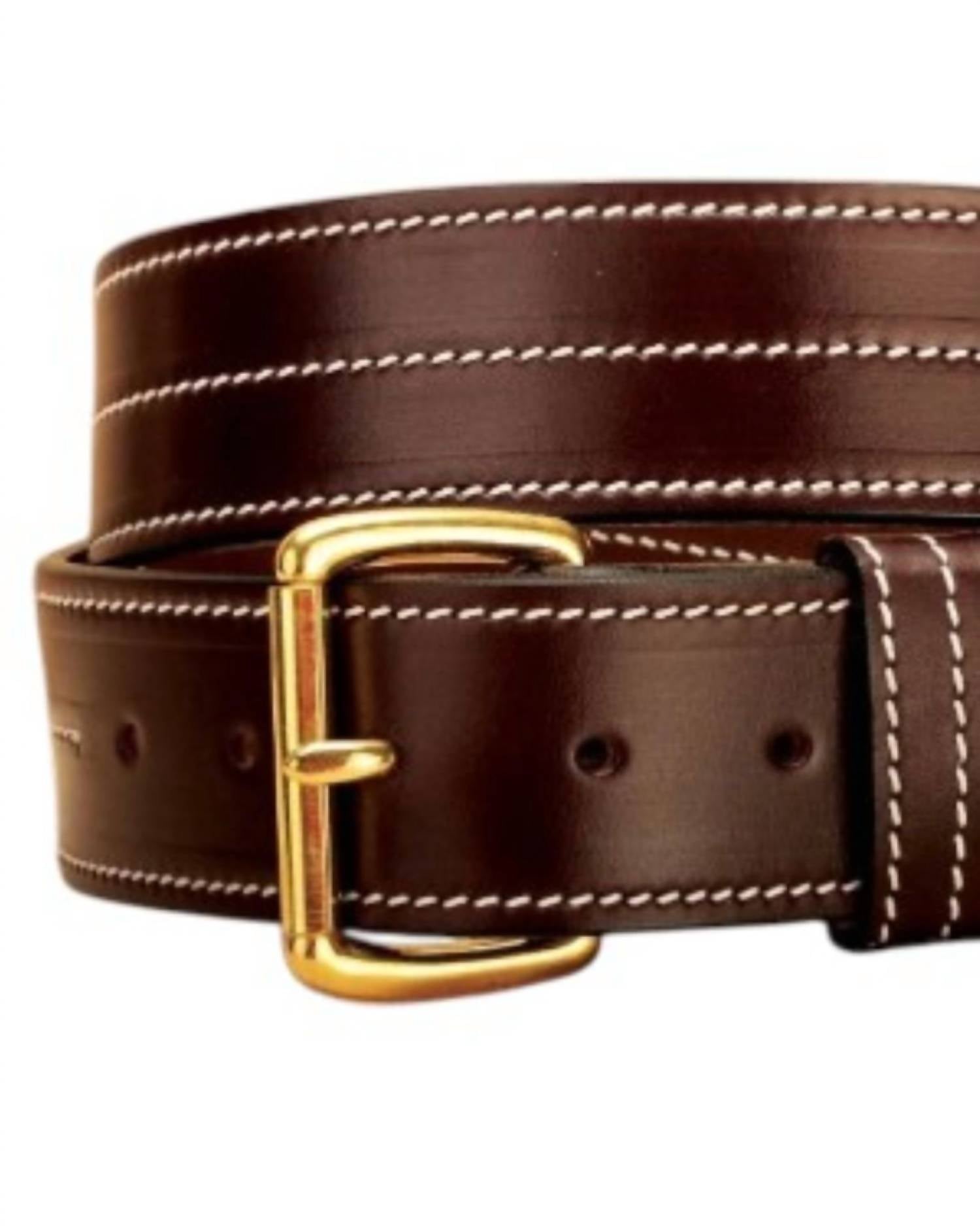 Tory Leather Men's Triple Stitched Belt in havana - men's accessory - detail view