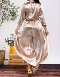 Karen T Design - Button Down Shirt And Open Pants Set