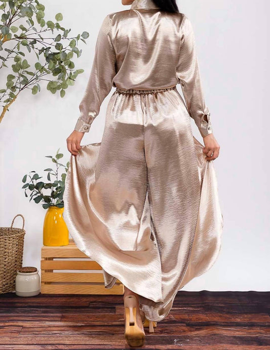 Karen T Design - Button Down Shirt And Open Pants Set