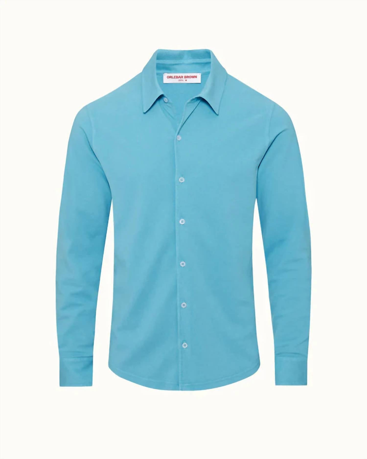 Orlebar Brown Giles Pique Shirt in california blue - men's shirt - view 4