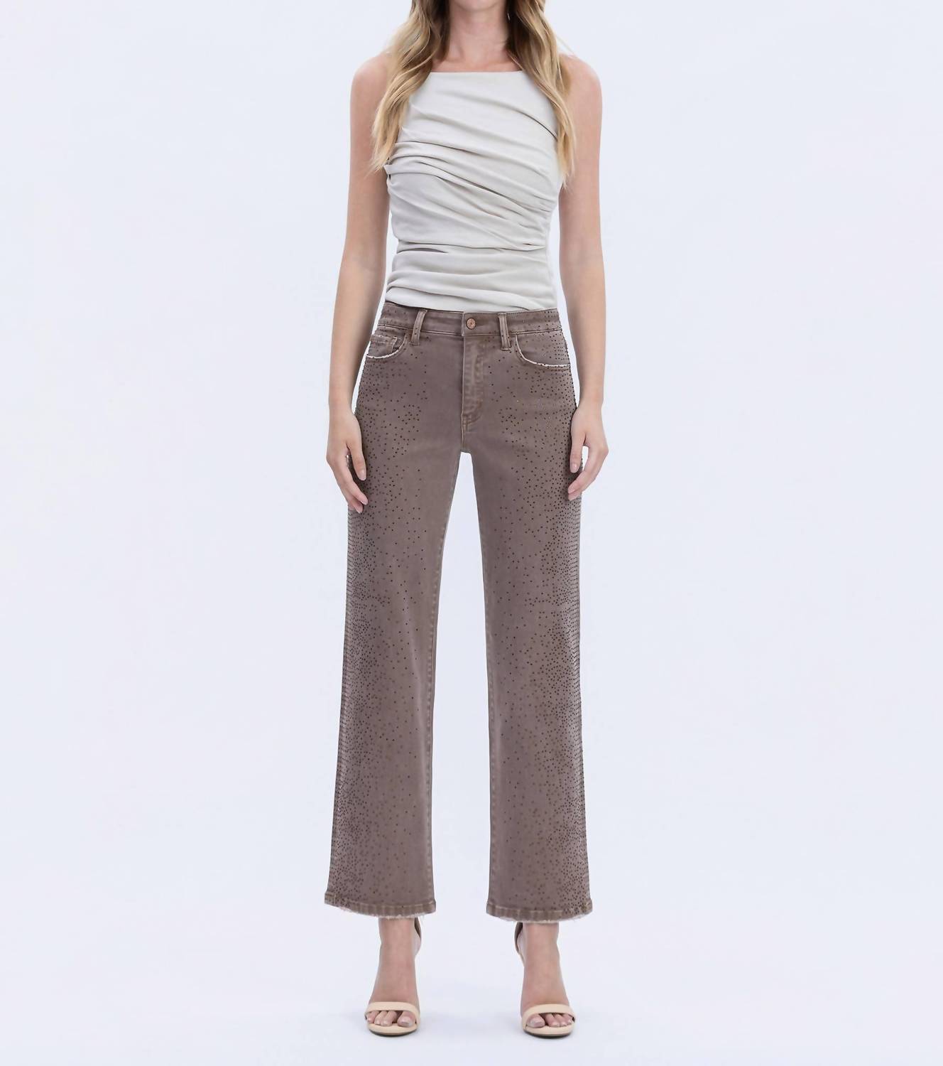 Vervet By Flying Monkey - Rhinestone Embellished Slim Wide Jeans