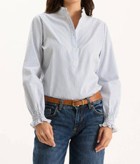 Tyler Boe - Gwen Pinstripe Ruffle Neck Shirt
