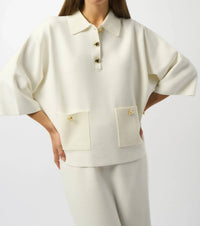 Joseph Ribkoff - SWEATER KNIT BOXY PULLOVER WITH POLO COLLAR