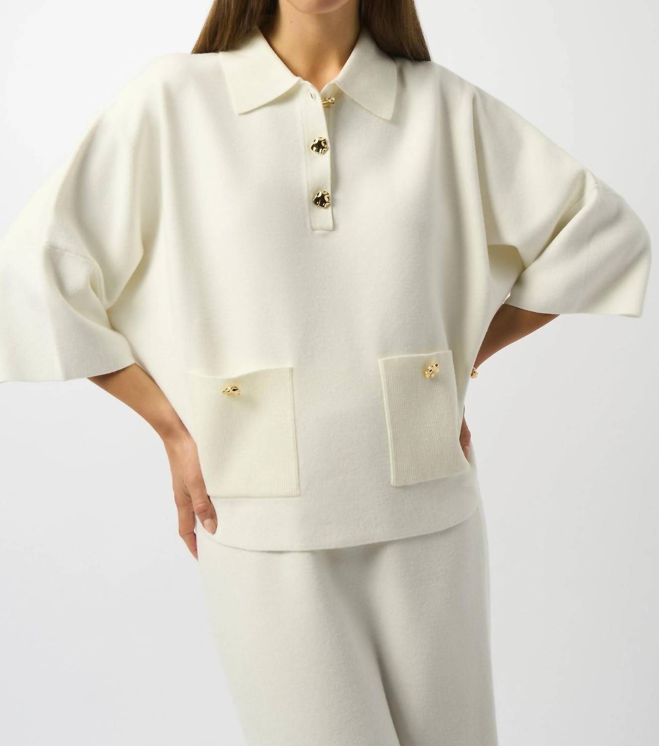 Joseph Ribkoff - SWEATER KNIT BOXY PULLOVER WITH POLO COLLAR