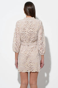 Adelyn Rae - Lina Embroidered Eyelet Scalloped Belted Dress