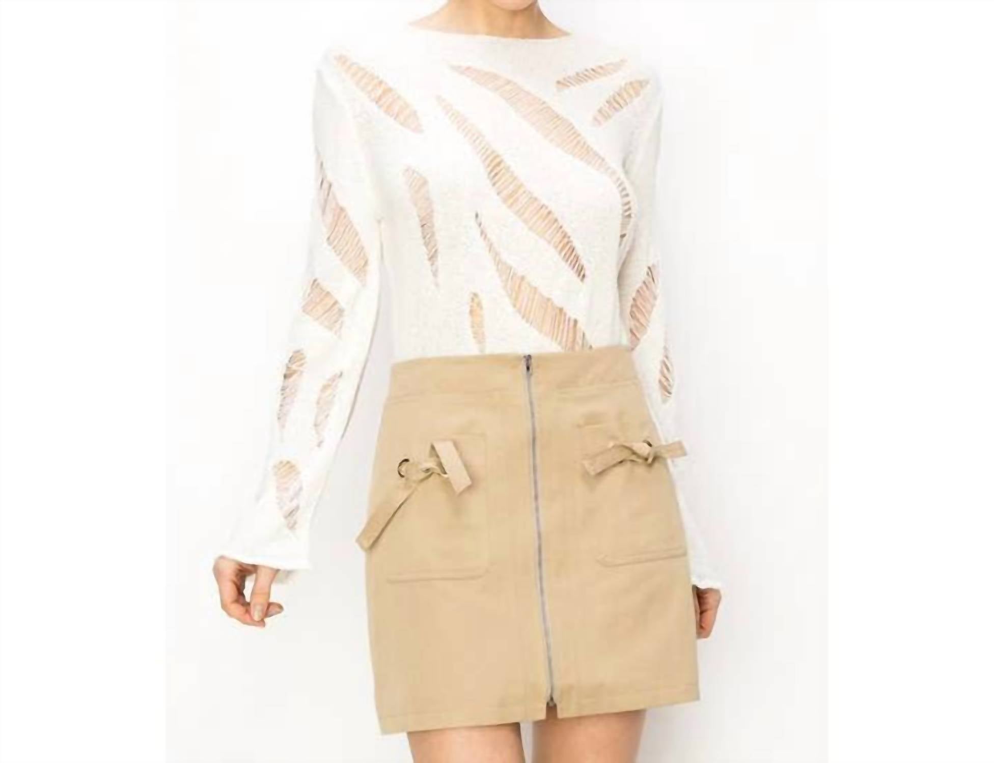 INA Fashion Distressed Long Sleeve Knit Top in ivory - women's long sleeve top